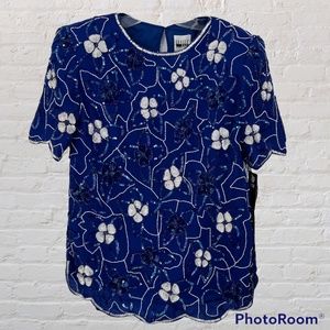 NWT Leslie Fay Evenings STUNNING Sequin Formal Top Royal Blue Lined Pullover